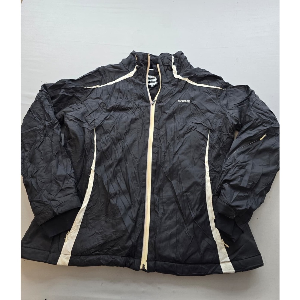 Weatherproof W32 Mens Large Black Full Zip Windbreaker Jacket Cream Accents